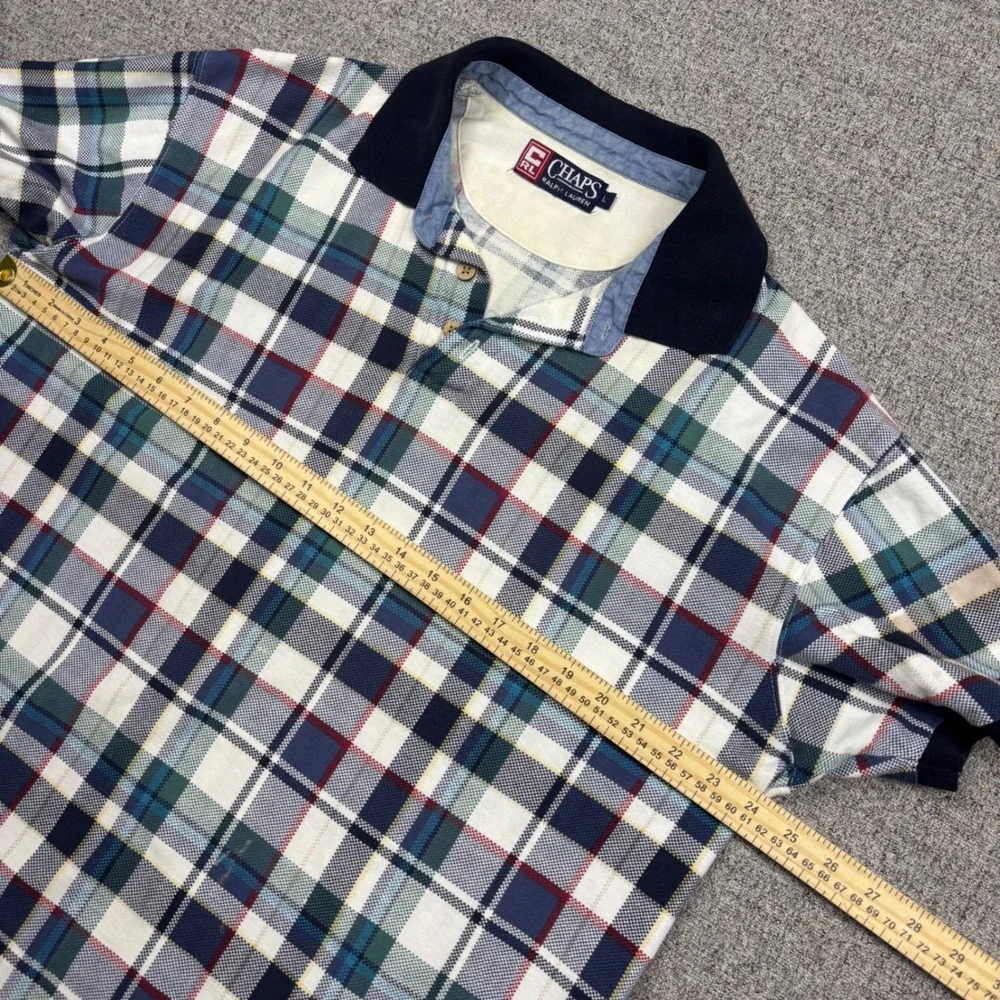 Chaps Ralph Lauren Polo Shirt Mens L Multi Plaid Vintage Short Sleeve Pique